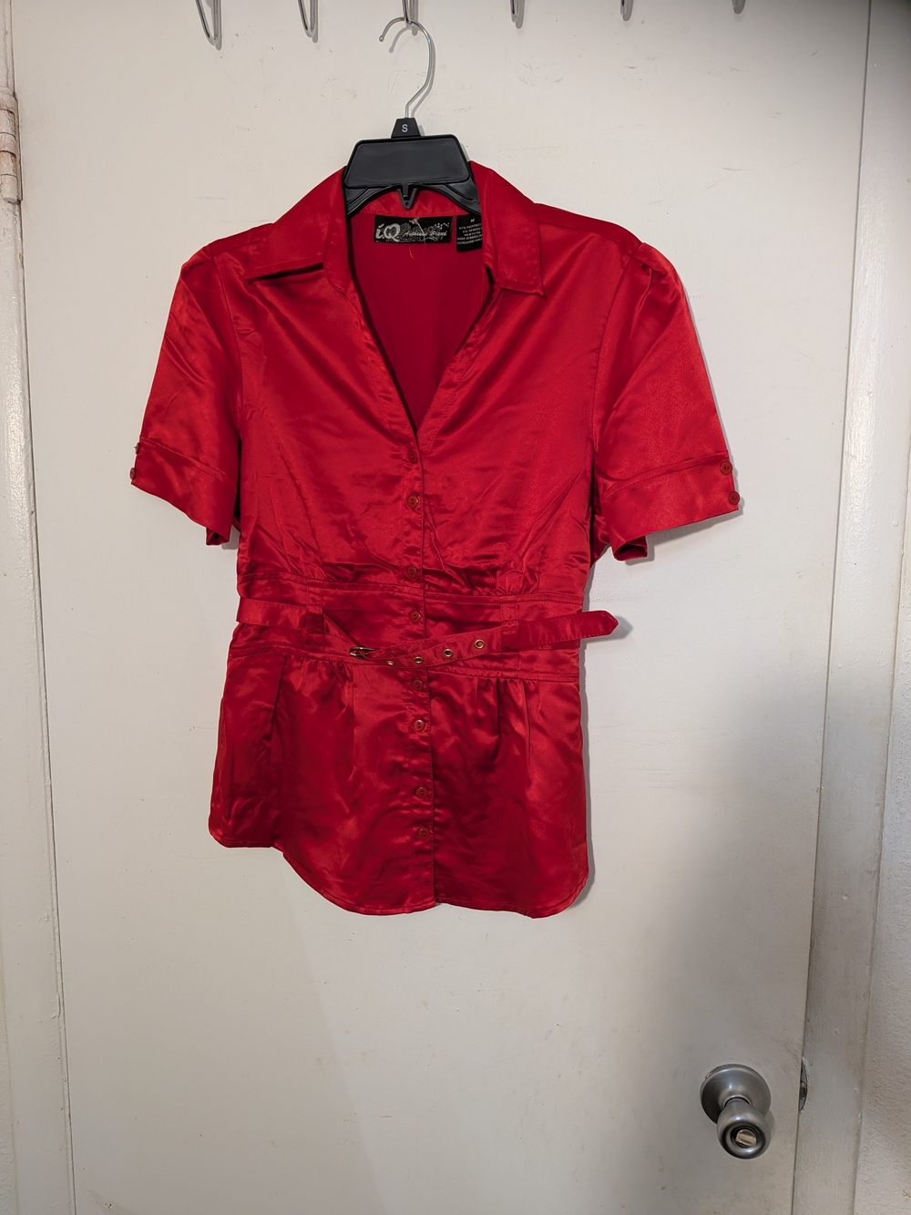 Red Authentic Brand Short-Sleeve Belted Blouse